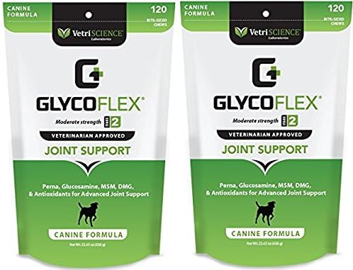 VetriScience Laboratories GlycoFlex 2, Hip and Joint Supplement for Dogs, Bite Sized Chews, 120 CT 2 PACK with Bonus Reusable Travel Pill Pouch