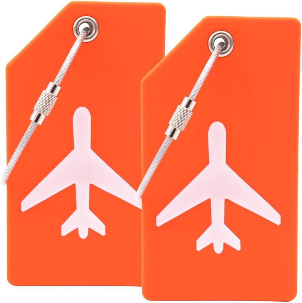  | 2PCS Y.A. LOTUS Silicone Luggage Tags with Name ID Card and Stainless Steel Loop, Premium Flexible Travel ID Bag Tag helps Quickly Spot Luggage Suitcase, for women, men - Orange | Luggage Tags