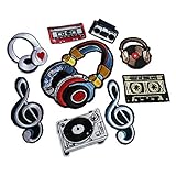 Music Series Embroidery Patch Radio/Tape/Player/Headphone/Music Symbol Garment Decoration/Shoes/Hats Patch（9 Pcs）