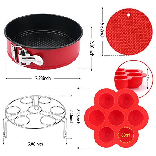 Instant Pot Accessories, MCIRCO Instant Pot Accessories Set, 7"Non-stick Leakproof Cake Pan - Silicone Egg Bites Molds with Lids and Bonus Egg Steamer Rack - Fits Instant Pot 5,6,8 qt Pressure Cooker