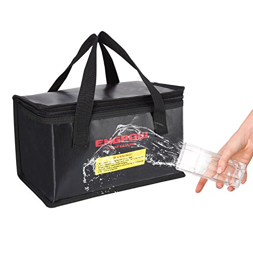ENGPOW Fireproof Explosionproof Lipo Safe Bag for Lipo Battery Storage and Charging,Large Space Fire and Water Resistant Lipo Battery Guard with Double Zipper (260x130x150mm) (Black)