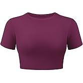 VOYJOY Womens Double Lined Fitted Short Sleeve Crop Tops Crew Neck Casual Workout T Shirts Cute Basic Tee