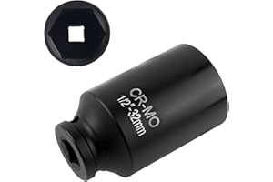 Car 32mm Socket 1/2 Drive Port,6-Point Car 32mm Impact Sockets for Dismantling Cars Axle Nuts with Radius Corner Design,Deep 