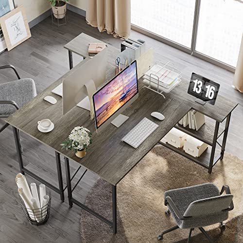 Bestier L Shaped Desk with Storage Shelves 55 Inch Corner Computer Desk Writing Study Table