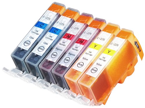6 Pack Compatible Canon CLI-226 2 Cyan, 2 Magenta, 2 Yellow for use with Canon PIXMA iP4820, PIXMA iP4920, PIXMA iX6520, PIXMA MG5120, PIXMA MG5220, PIXMA MG5320, PIXMA MG6120, PIXMA MG6220, PIXMA MG8120, PIXMA MG8120B, PIXMA MG8220, PIXMA MX712, PIX