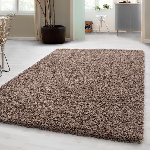 Carpetsale24 Shaggy Hochflor Teppich 300x400 cm Mokka weich flauschig modern einfarbig Für sehr große Räume für Wohnzimmer Schlafzimmer Flur