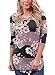 ONLYSHE Women's Round Neck 3/4 Sleeve Casual Striped T-Shirts Floral Print Blouse Tops