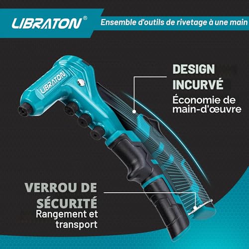 LIBRATON Professional Rivet Pliers, Manual Rivet Pliers, Blind Rivet Pliers, Pop Rivet Gun with 4 Types of HSS Drills and 200 Pieces Rivets 2.4mm 3.2mm 4.8mm