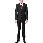 ARTHUR BLACK Men's Euro Slim Fit Solid Black Two Button 2 Piece 100% Wool Suit