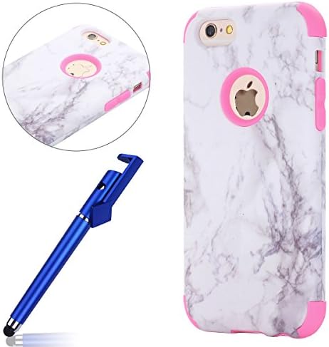 MoreChioce iPhone 6s Case,Double Case for iphone 6, 360 Degree Full Protection 3 in 1 Soft Silicone Rubber + PC Hard Back Case Anti-Scratch Protective Case for iPhone 6 / 6s (Rose Red Marble)