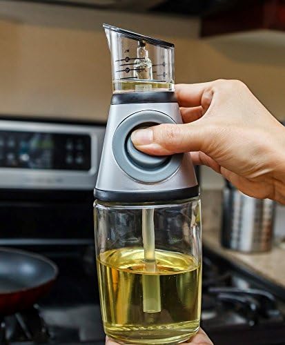 Plush Home Precise Olive Oil and Vinegar Glass Bottle Pressure Pump Dispenser, 250ml Capacity Oil Pourer With No Drip Spout For Kitchens, Measures Cooking Oils and Vinegars In tsp, tbs and ml (2 pack)