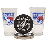 NHL Pint Glass and Coaster Set (2 Pack) (New York Rangers)