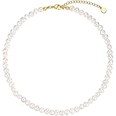 Natural Freshwater Baroque Pearl Necklace 14K Gold Plated Dainty Choker Necklace for Women Girls Snake Chain/Cuban Link/Paperclip/Ball Beaded Chain/Tennis Chain Fashion Jewelry for Gift