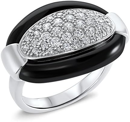 Amorucci Sterling Silver Shoshana Ring. Rhodium plated set with white Cubic Zirconia Stones and Black Ceramic Insert. Size 7.75. An exceptional ring for an exceptional person.