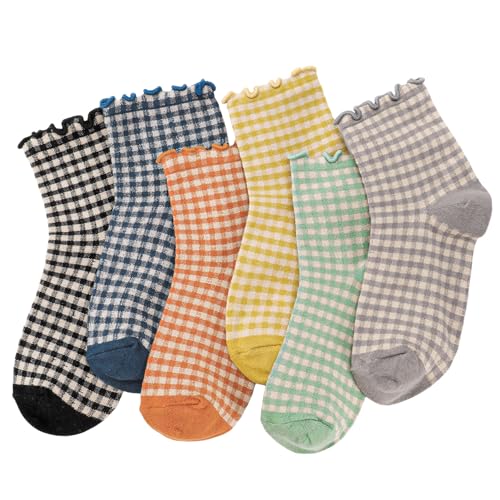 6 Pairs of Ruffle Socks Women, Cute Ruffle Ankle Socks