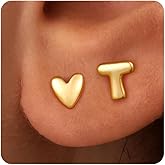 JIAOGE Stud Earrings for Girls Gifts - 2 Pairs S925 Sterling Silver Post Real Gold/Rose Gold Plated Heart Initial Stud Earrings for Girls Teen Girl Gifts Hypoallergenic Earring for Women Jewelry