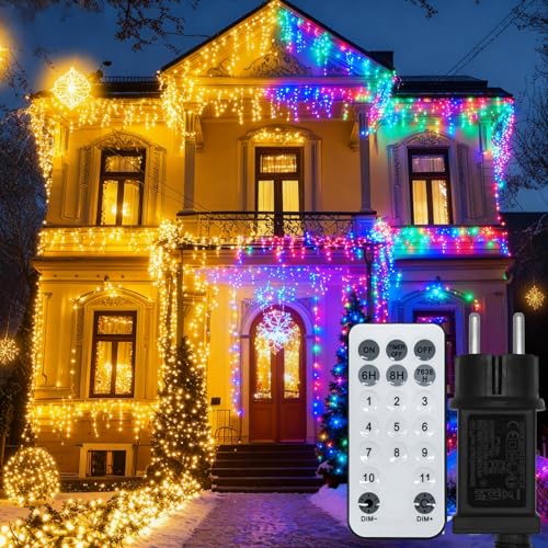 Curtain Lights Christmas Outdoor 10 m, 400 LED String Lights, Waterfall Extendable, Memory Function, 11 Modes, 3 Timers, Decoration for Christmas, Party, Wedding, Garden, Balcony, Window