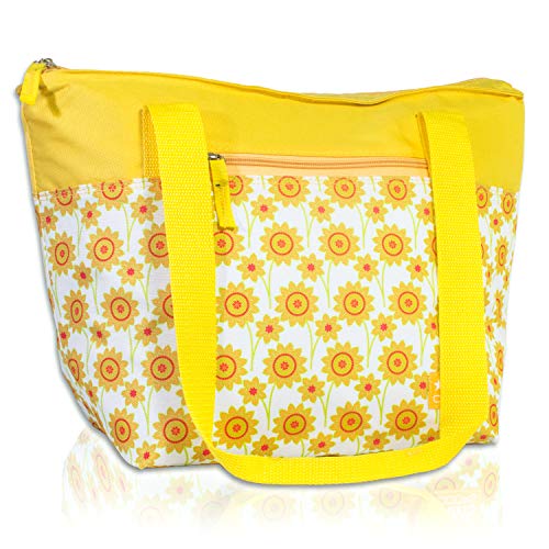 RMS Cooler Tote and Lunch Bag - Insulated Soft Cooler Bag for Everyday Activities - Ideal for Outdoors, Camping or Games - Stylish Floral Design for Women (Large, Yellow Flower) - Thumbnail 7