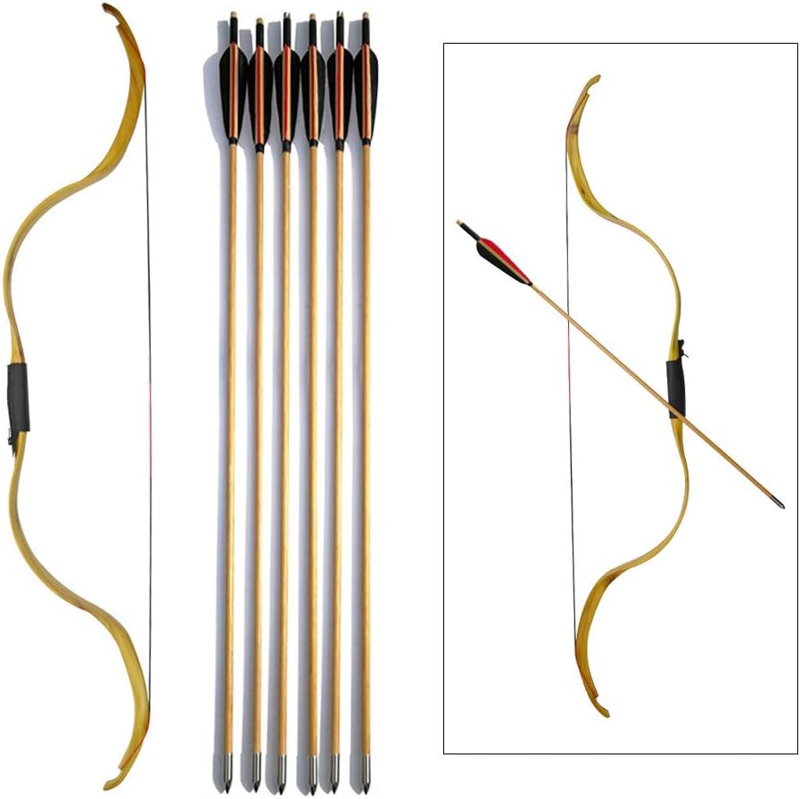 AMEYXGS Archery Traditional Bow and Arrows Set 20lbs Adult Youth Bow Takedown Longbow Kit with 6pcs Wooden Arrows for Outdoor Hunting Shooting Practice