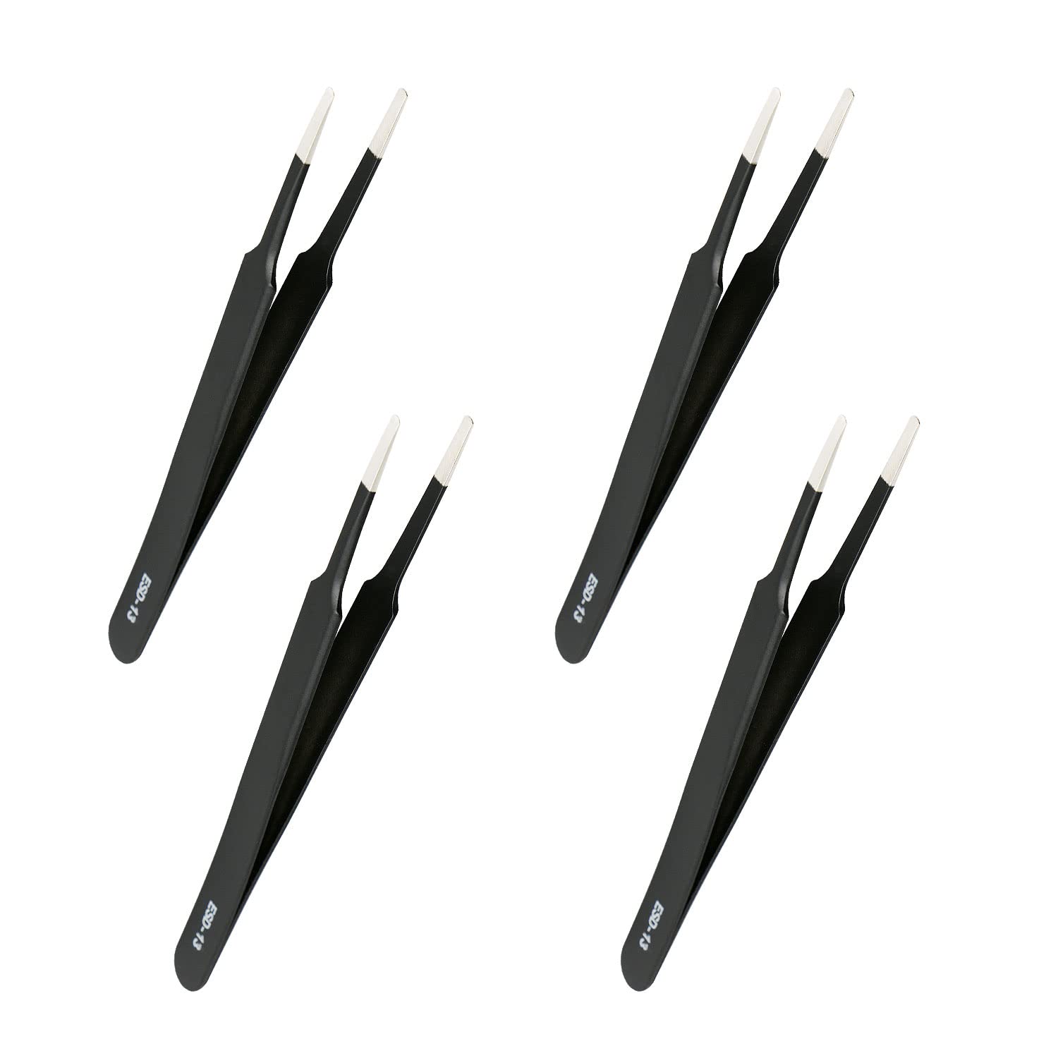 Aopin 4pcs ESD-13 Anti-Static Precision Tweezers, Anti-Static Multi-Function, Suitable for Electronic Repair, Laboratory Operation, Jewelry Making Process, Welding Package Plastic, Black,