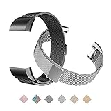 Tecson Magnetic Bands Compatible Fitbit Charge 2 (Pack of 2), Stainless Steel Metal Milanese Replacement Strap with Magnet Lock for Fitbit Charge 2, Silver and Black