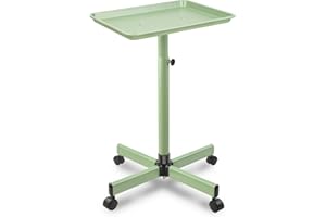 TAKEASHINE Salon Tray on Wheels, Green Salon Tray Cart with Adjustable Height, Tattoo Rolling Tray, Metal Service Instrument Storage Tray for Salon&Home Use