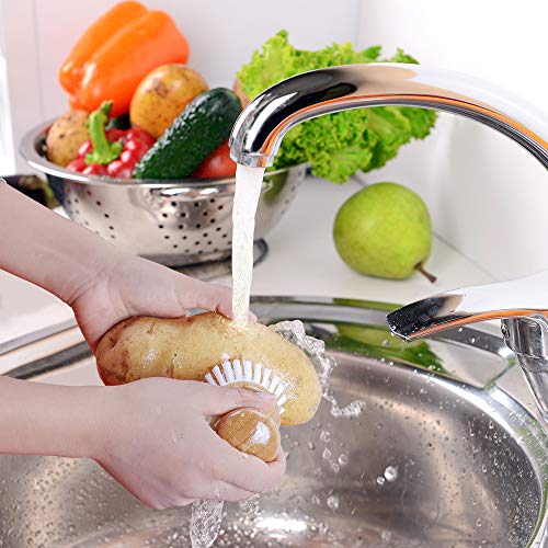 Dish Brush with Durable Bristles Bamboo Grip for Dishes Pot Pan Kitchen Sink Vegetable Cleaning, 3 Pcs