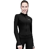 Pobodo Women's Workout Jacket Full Zip Athletic Jacket with Thumb Holes, Stand-Up Collar Slim Fit Yoga Jacket