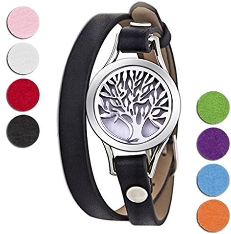 25Mm Essential Oil Diffuser Locket Bracelet Leather Band With 8 Color Pads-Black（Sytle1）