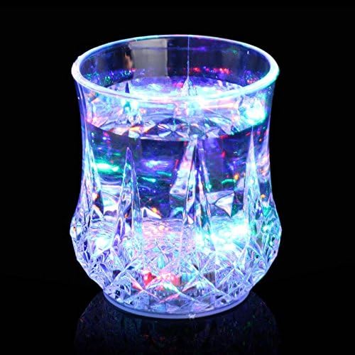 Set of 6 Light Up Multi Color Flashing Glasses with Blinking LED Lights - LED Cups Mugs Shots Glasses for Beer Wine Whisky Liquid Bar Club Drink Party Supplies (Crystal Shot)