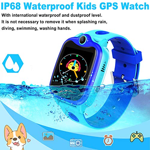[SIM Card Included] Kids Smartwatch with GPS Tracker, Waterproof Smart Watch for Kids Boys Girls Age 3-12 Year Old, SOS Alarm Clock Digital Wrist Watch Phone Holiday Birthday Gift (Blue) - Thumbnail 5