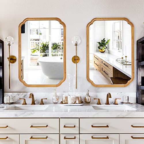 WallBeyond 2 Pack 24 x 36 Inch Wood Wall Mirror for Bathroom with Wood Frame Rounded Corner Arch Wall Mirror Sets for Entryway, Living Room or Bedroom Home Decor (Horizontal/Vertical)