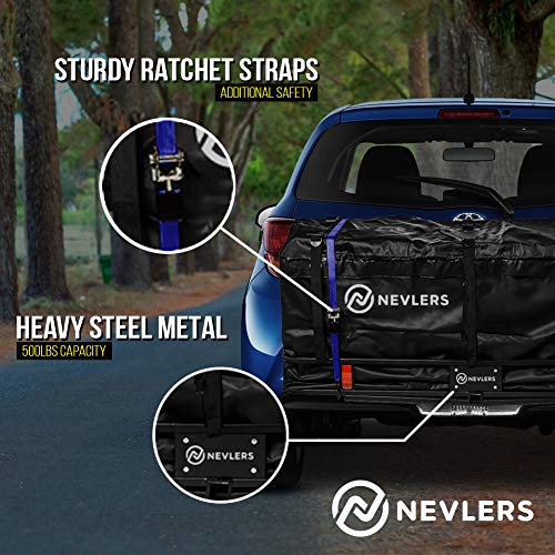 Nevlers Folding Hitch Mount Cargo Carrier with Net, Cargo Storage Bag, 2 Blue Ratchet Straps and