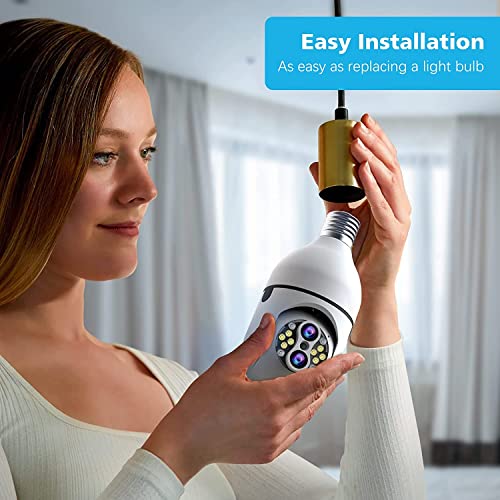 CAMCAMP Light Socket Security Camera 2MP, 2.4GHz 360° Security Camera Wireless Outdoor Indoor