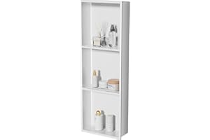 HelloaySen No Tile Needed Shower Niche - 304 Stainless Steel Niche Shower with 3- Tier Shelves Recessed Wall Niches for Bathroom Storage (White, 36 X 12 X 4.13 Inches, 3)