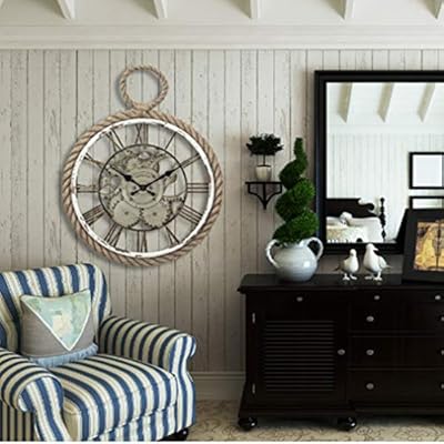 LIPENGWEI Creative Mediterranean Style Hemp Rope Wall Clocks,Living Room Personality Decoration Clock,Roman Numerals… 51KN7%2BSqVuL