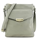Double Compartment Crossbody Bag with Gold Plate Accent Flap Dark Silver