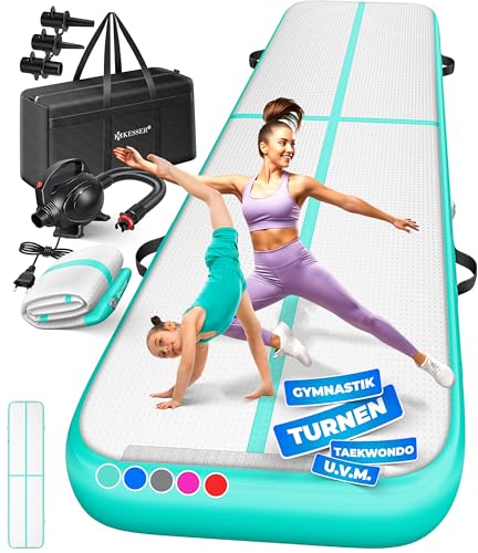 KESSER® Turnmatte Aufblasbar Airtrack Fitness-Matte Gymnastikmatte | inkl. Tragetasche & elektr. Luftpumpe | Yogamatte, Tumbling Matten, Trainingsmatt