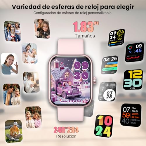EASYTAO Reloj Inteligente, Smartwatch Mujer, Llamadas por Bluetooth, Monitorización del sueño, con el Asistente de Voz Alexa, Monitoreo de Salud Las 24 Horas, Impermeable IP68, Rosa