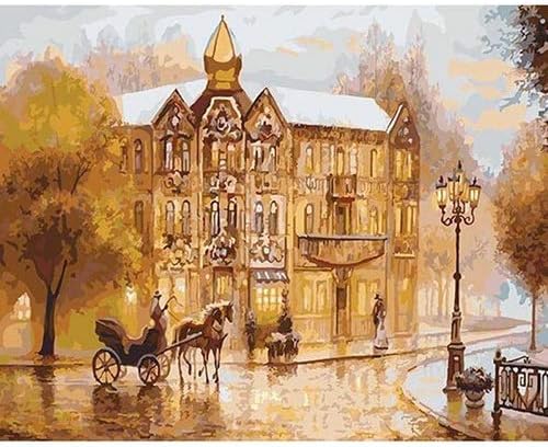 Stress Reliever DIY Painting by Numbers (Church in The Rain) Art Canvas Painting for Home Decor Gift Canvas Painting Polypropylene Pigment