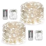 2 Set Fairy String Lights Battery Operated Waterproof YIHONG 8 Modes Twinkling 50 LED String Lights 16.4FT Copper Wire Firefly Lights Remote Control for Bedroom Wedding Festival Decor (Daylight White)