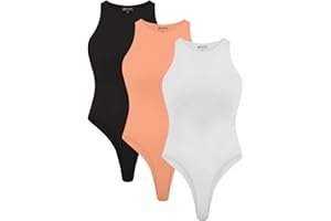 Cyanstyle Womens 3 Piece Bodysuits Sexy Sleeveless Racer Back High Neck Double Lined Bodysuit Tank Tops