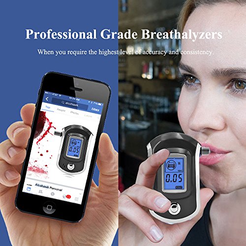 Alcohol Tester, Mouthpieces Personal Breathalyzer Digital Breath Analyzer with Semi-Conductor Sensor, Large Digital LCD Display, Blue Background Light + 5 Pcs Mouthpieces Included - Thumbnail 5