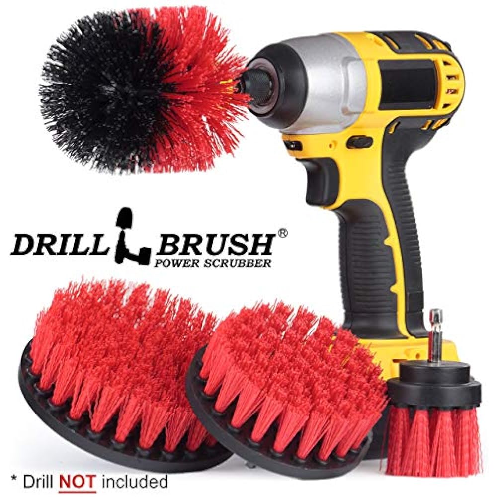 Stiff Bristle 4 Piece Drill Brush Nylon Cordless Powered Spinning Heavy