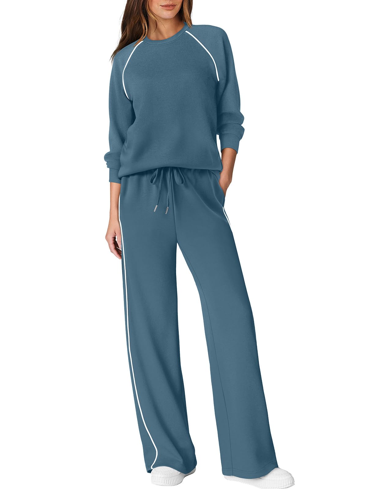 Photo 1 of Sampeel Womens Sweatsuits 2 Piece Set Fall Outifts 2025 Matching sets women clothing Two piece Jogging Suits Loungewear Vacation Winter Clothes Blue M