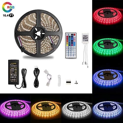 WinFong LED Strip Lights,16.4ft/5m 300 LED Dimmable Multicolored Lights Kit,5050RGB, 12V 5A Power IP65 Waterproof with 44Key Remote Controller for Home,Kitchen,Cabinet Decoration (16.4ft/5m 300 LED)