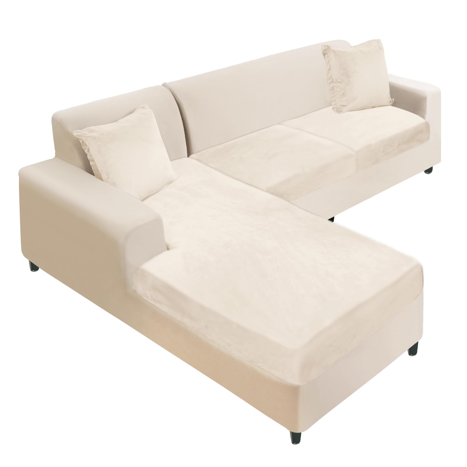 Photo 1 of NAISI Sectional Couch Cover 3 Pieces Velvet Separate Couch Cushion Covers L Shape Soft Stretch Sofa Slipcovers with 2pcs Pillowcases for Left/Right Chaise Sectional Couch(2 Seater+1 Chaise,Beige)