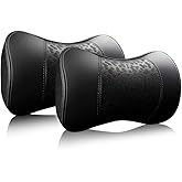 HAOTULE Car Leather Neck Pillows, Neck Rest Cushions,100% Memory Foam Cervical Support, Comfortable Travel car Seats and Home Office Soft Pillows, Black a Set (2 pcs)