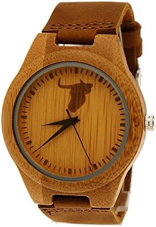 Henny Klein Germany Handmade Designer Wristwatch Unisex Mens Ladies Eco Natural Wood Cowhide Leather Wooden Men Women Bull Watch Brown "Limited Bull Edition" Including Watch Box