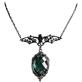 wsycoo Bat Necklace for Women Halloween Necklace Vintage Gothic Bat Necklaces Crystal Glass Cameo Pendant Necklaces Mystic Witch Costume Accessories Halloween Jewelry Gifts for Women